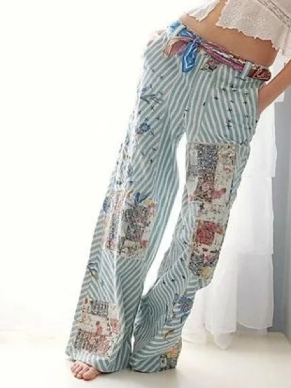 NWT FREE PEOPLE Runyon Patched Striped Jeans!